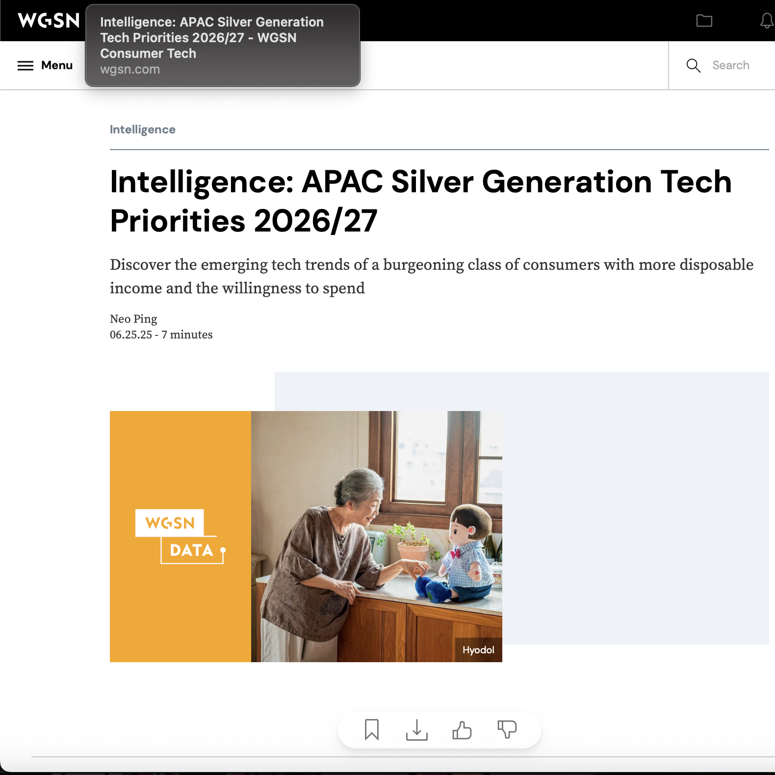 Intelligence: APAC Silver Generation Tech Priorities 2026/27 was chosen as our second category. We liked the focus of this article when it came to finding specific users. Another portion of this artcile we all enjoyed was the AI care robot for the elderly. We liked this article for the idea, and were able to come up with some great ideas on our own based on that idea. 