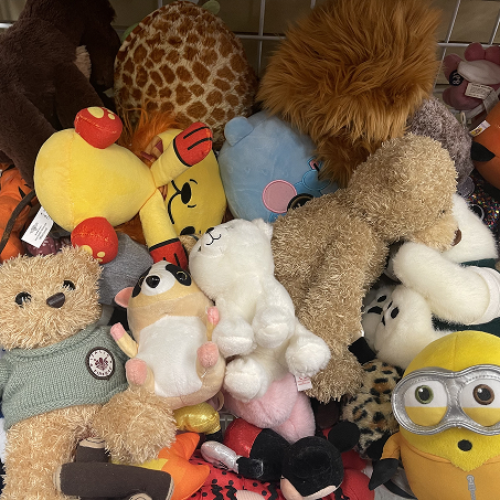 This is a closer look at the toys, most of them seemed to be in good condition. Some of them were seemed to be gifts/souvenirs from different places. Others were build-a-bears, squashmallows, webkinz, etc.